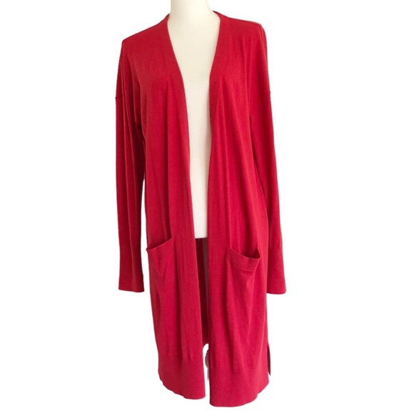 Halogen Red Sweater Long Line Duster Cardigan XL - Picture 3 of 11